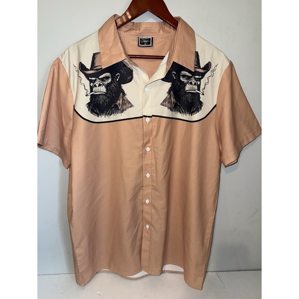 Men's Funny Daddy LOCO  Smoking COWBOY GORILLA SHIRT Button Down Shirt SIZE M